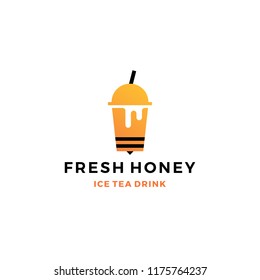 honey ice tea cup bubble drink logo vector icon label illustration