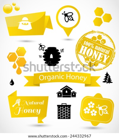 Honey icon and badge set vector