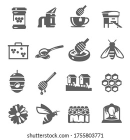 Honey icon, beekeeping symbols and breeding of honeybees. Natural delicious ingredient. Vector honey illustration on white background
