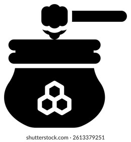 Honey icon in Black Fill. Glyph Style. Isolated on White Background
