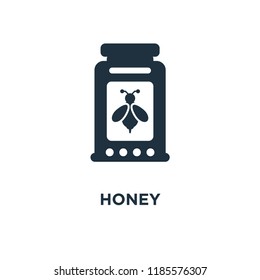Honey icon. Black filled vector illustration. Honey symbol on white background. Can be used in web and mobile.