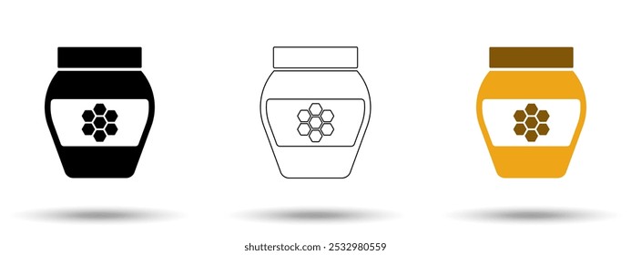 Honigsymbol. Honigsymbol auf weißem Hintergrund, einzeln. Das Icon hat drei Verwendungen in Anwendungen und Websites. Vektorgrafik. Honigsymbol auf weißem Hintergrund.