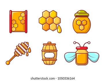 Honey icon set. Cartoon set of honey vector icons for web design isolated on white background