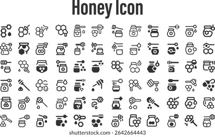 Honey Icon Set.eps collection, sketches, logo illustrations, web symbols, outline style pictograms package isolated on white background. Vector graphics. stock illustration