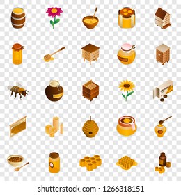 Honey icon set. Isometric set of honey vector icons for web design