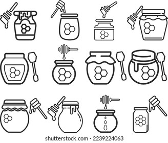 Honey icon set, honey jar icon set black vector