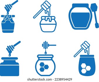 Honey icon set, honey jar icon set blue vector