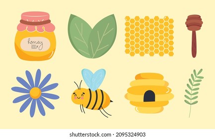 honey icon set on yellow background