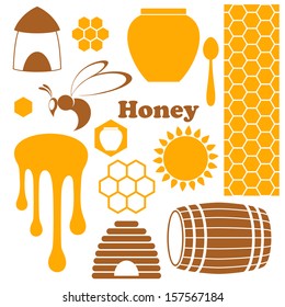 Honey icon set. Vintage style sign. Vector illustration EPS10