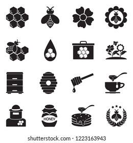 Honey Icons. Black Flat Design. Vector Illustration. 