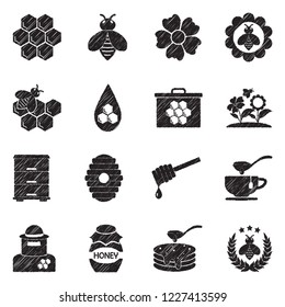 Honey Icons. Black Scribble Design. Vector Illustration.