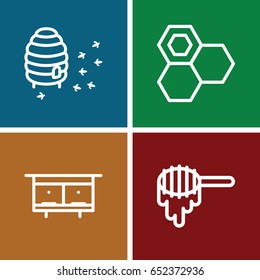 Honey icons set. set of 4 honey outline icons such as honey, beehouse