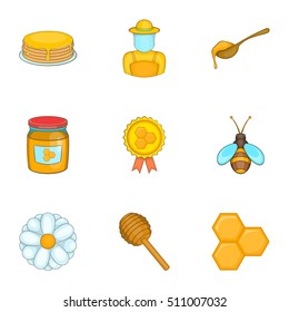 Honey icons set. Cartoon illustration of 9 honey vector icons for web