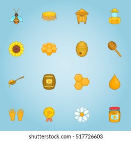 Honey icons set. Cartoon illustration of 16 honey vector icons for web