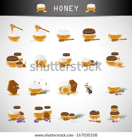 Honey Icons Set - Isolated On Gray Background - Vector Illustration, Graphic Design Editable For Your Design.