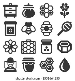 Honey Icons Set on White Background. Vector