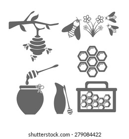 Honey icons set on white background