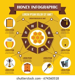 Honey infographic banner concept. Flat illustration of honey infographic vector poster concept for web