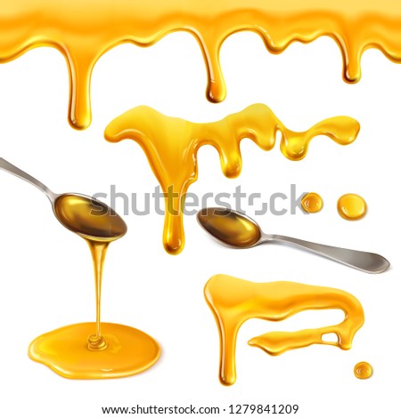 Honey isolated on white background. Drops, blots, seamless pattern