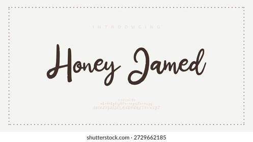 Honey Jamed, Script premium luxury elegant alphabet letters and numbers. Elegant wedding typography classic serif font decorative vintage retro. Creative vector illustration