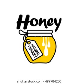 Honey Jar Apiary Logo, Sketch Style Vector Illustrations Isolated On White Background. 