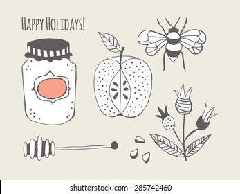 Honey jar and apple creative card design