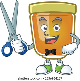 Honey in jar with barber character shape.