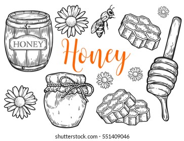 Honey Jar Barrel Spoon Bee Honeycomb Stock Vector (Royalty Free) 580218514