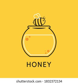 Honey jar and bee vector. Honey logo design.