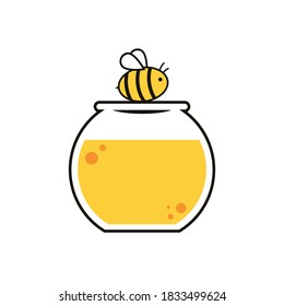 Honey jar and bee vector. Honey logo design.