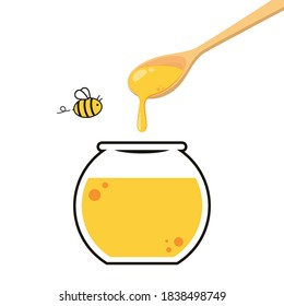 Honey jar and bee vector. Honey logo design. Honey stretch.