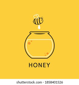 Honigglas und Bienenvektor. Honig Logo Design.