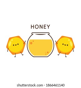Honey jar and bee vector. Honey logo design. Honeycomb character design.