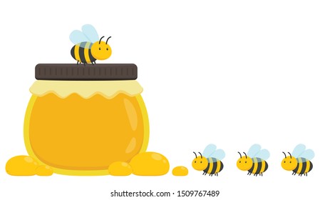 honey jar and bee vector. honey jar on white background. 