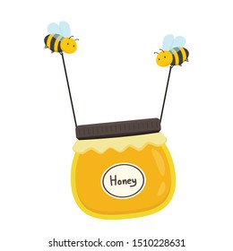 honey jar and bee vector. honey jar on white background. 