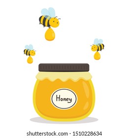 honey jar and bee vector. honey jar on white background. 