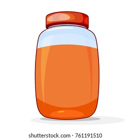 Honey in the jar. A bright colored cardan drawing of honey in a glass jar on a white background. Vector illustration of sweet food
