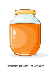 Honey in the jar. A bright colored cardan drawing of honey in a glass jar on a white background. Vector illustration of sweet food