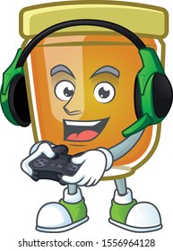 Honey in jar with bring gaming character shape.