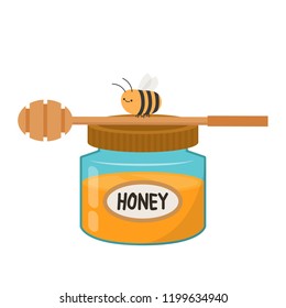 Honey jar cartoon vector. bee cartoon. free space for text.