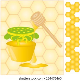 Honey jar and honey comb, vector illustration