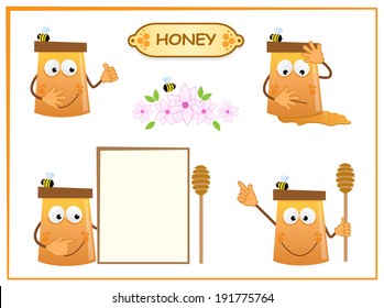 Honey Jar - Cute cartoon set of four honey jar. Eps10