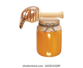  Honey jar with honey dipper icon 3d rendering illustration