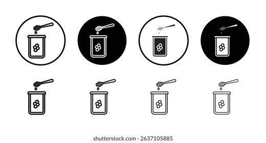 Honey jar with dipper icon Black line art vector logo set