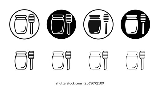 Honey jar with dipper icon Flat outline fill set collection