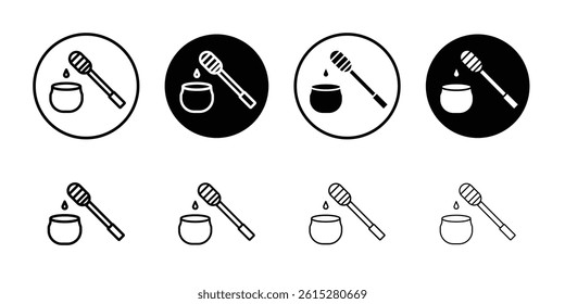 Honey jar with dipper icon Flat simple outline set
