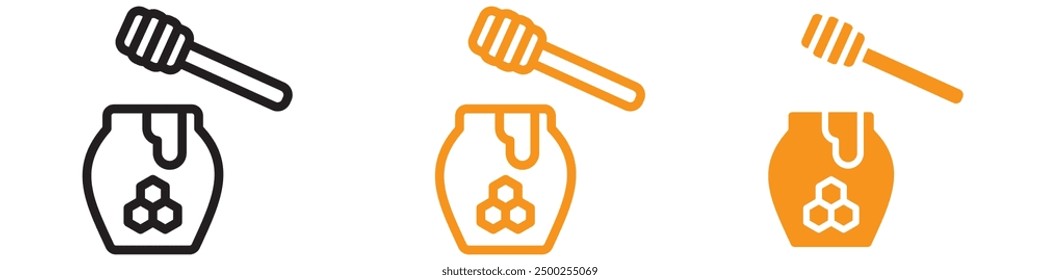 Honey Jar with Dipper Icon Set Sweet Food Illustrations for Culinary and Kitchen Projects