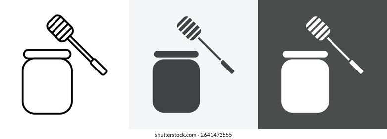 Honey jar with dipper icon set vector art