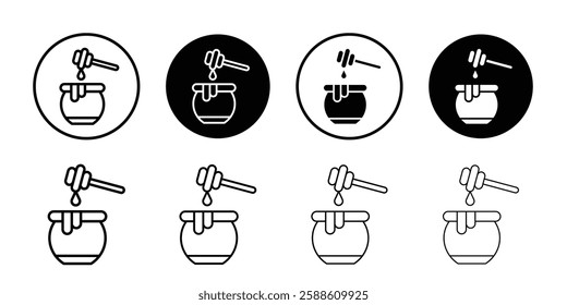 Honey jar with dipper icon Simple outline vector logo
