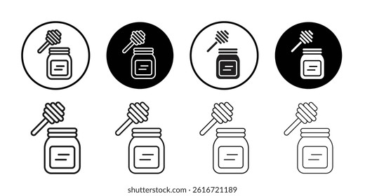 Honey jar with dipper icon Thin line illustration set